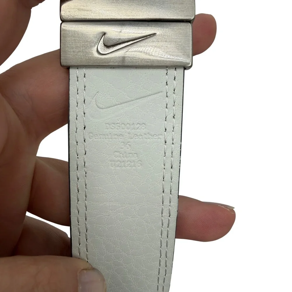 Nike Mens Reversible Golf Belt Grey White Genuine Leather Swivel Buckle Size 36